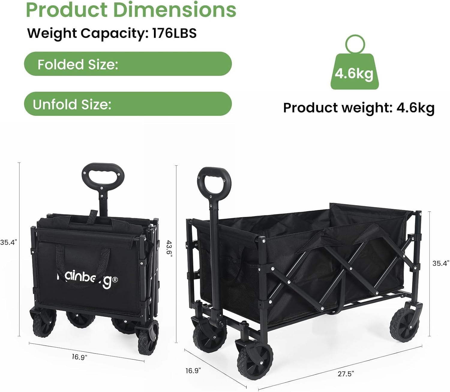 Black Folding Festival Wagon 78L Heavy Duty Garden Beach Camping Trolley 80kg