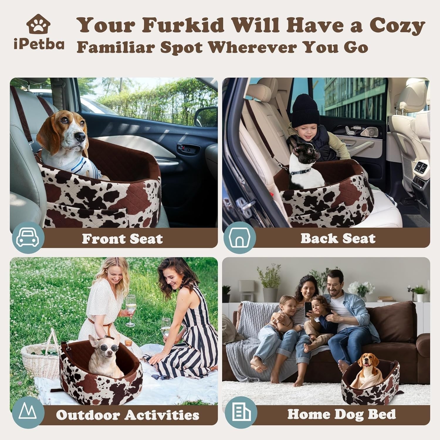 Memory Foam Dog Car Seat Booster Bed Washable Travel Carrier 30lb