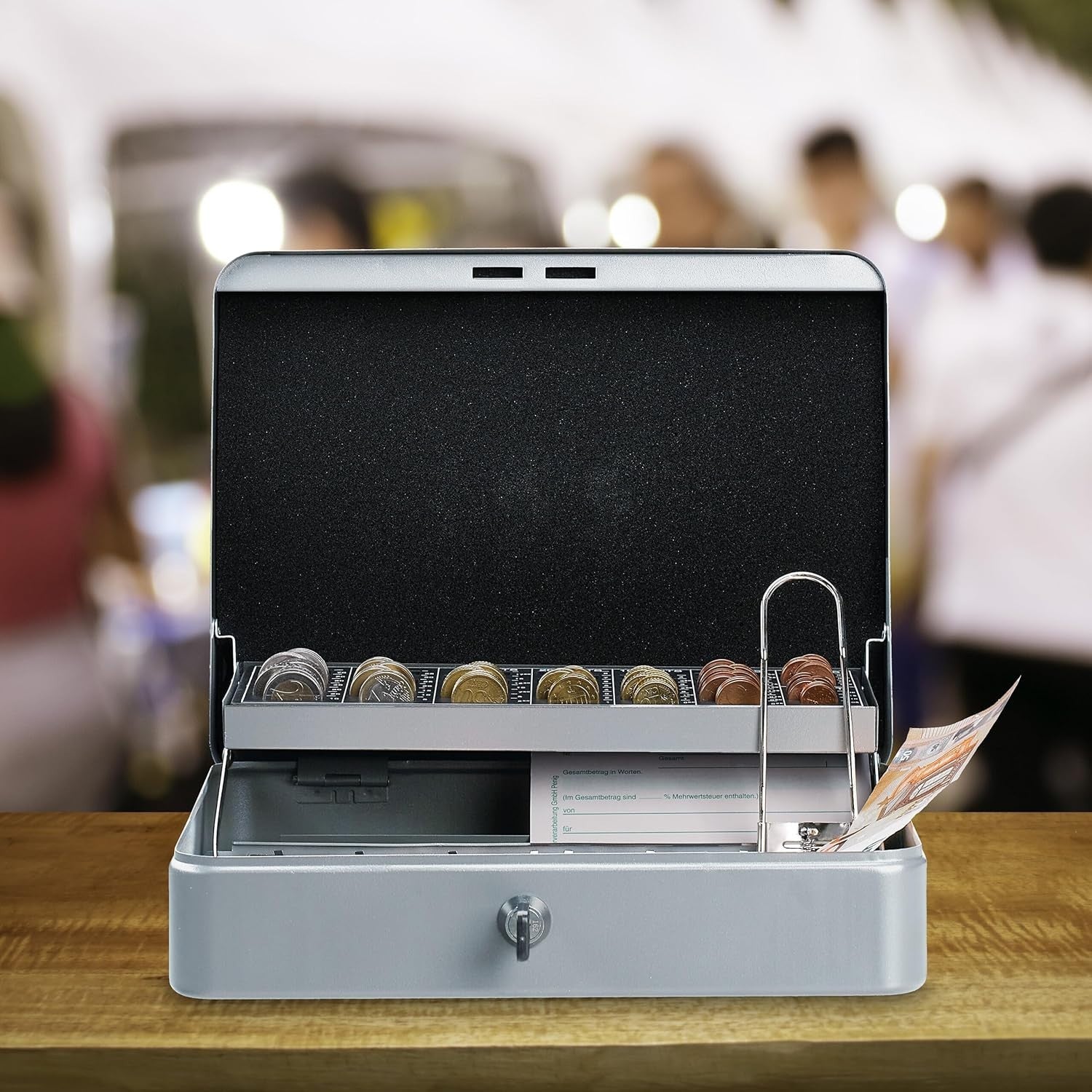 Lockable Cash Box Coin Counter Tray Money Storage Case Silver Steel