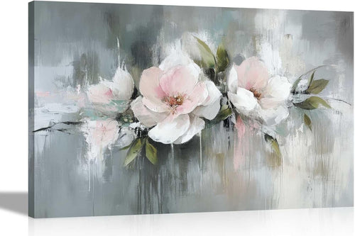Abstract Pink White Flower Canvas Wall Art 40x30cm Modern Floral Print