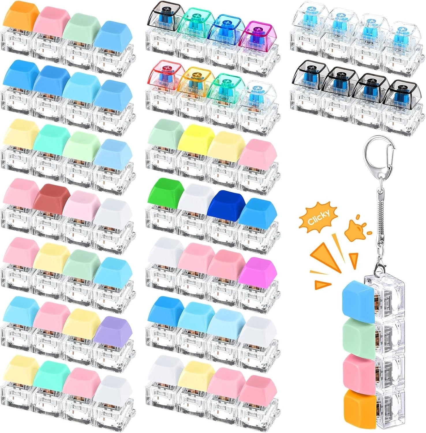 16pcs Keyboard Clicker Fidget Keychain Silent Stress Relief Office Toy