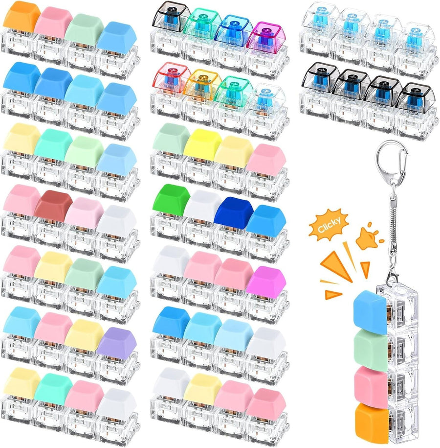 16pcs Keyboard Clicker Fidget Keychain Silent Stress Relief Office Toy