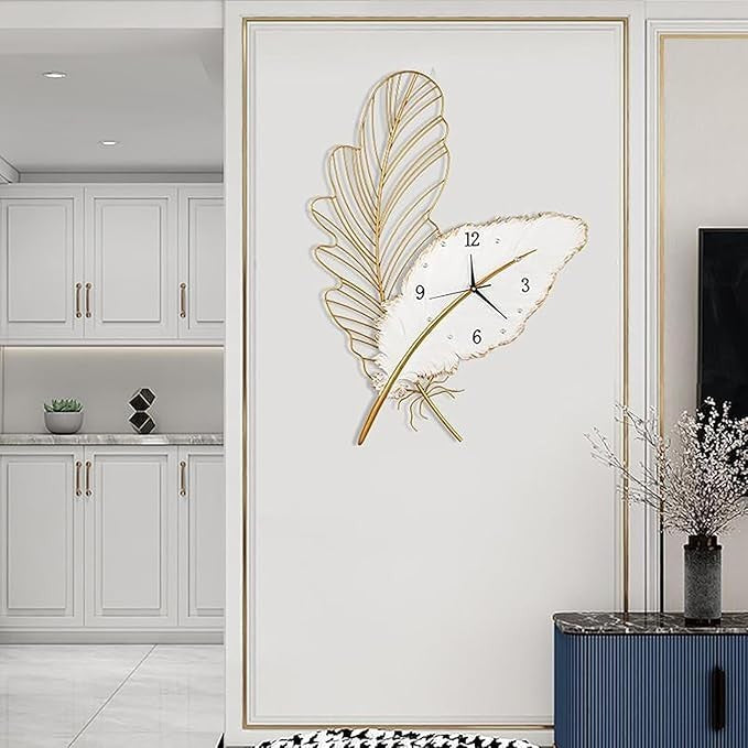Luxury Feather Wall Clock Silent Modern Art Metal Design Large Decorative Clock