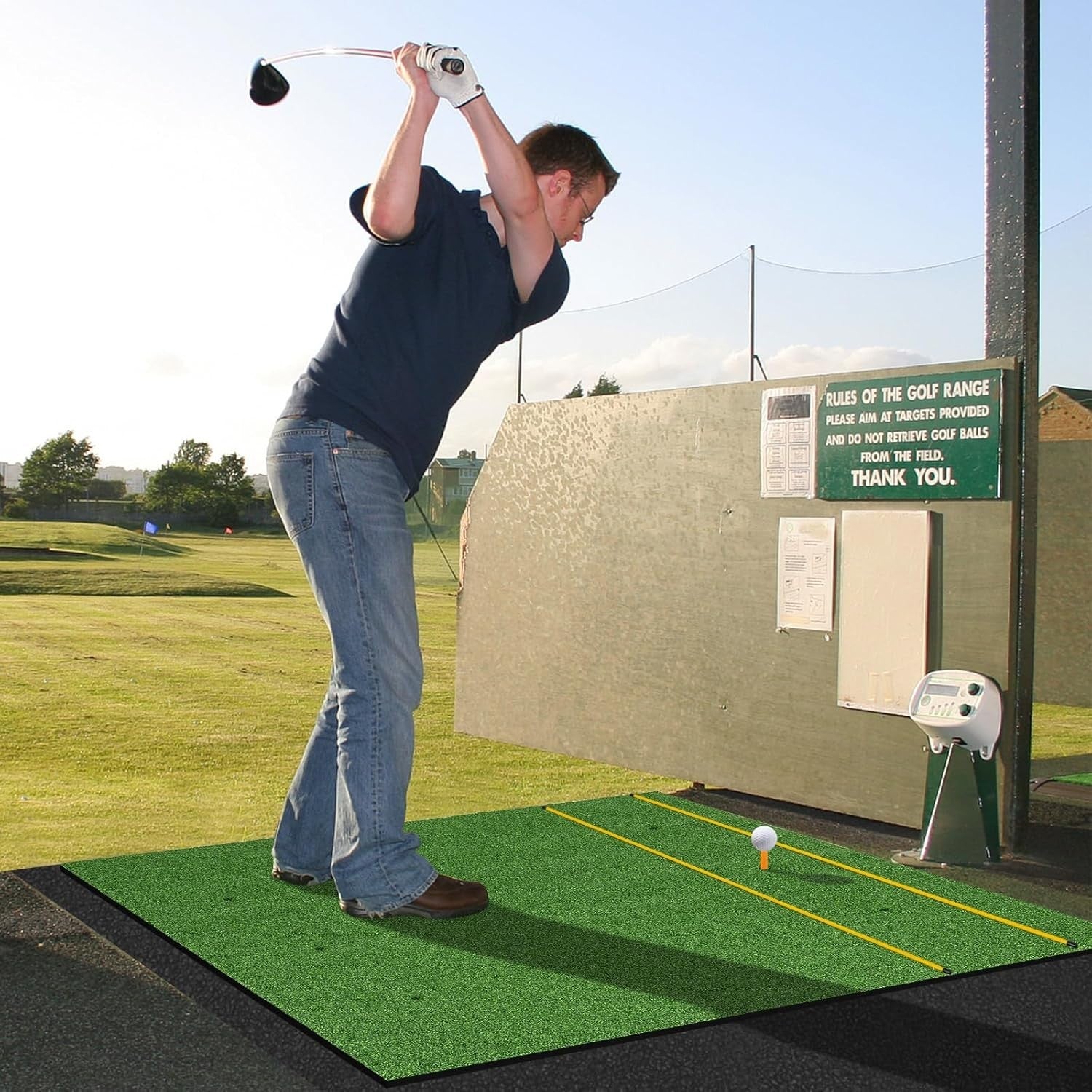 Golf Hitting Mat 5x4ft Practice Turf Alignment Sticks Rubber Tee Indoor