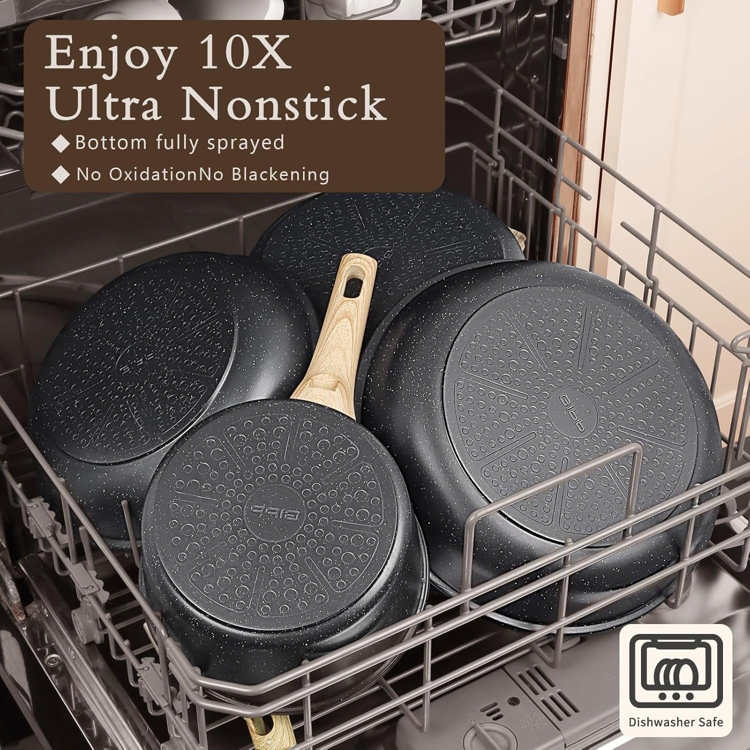 17Pcs Dark Grey Ceramic Non-Stick Cookware Set with Lids & Utensils, PFAS-Free
