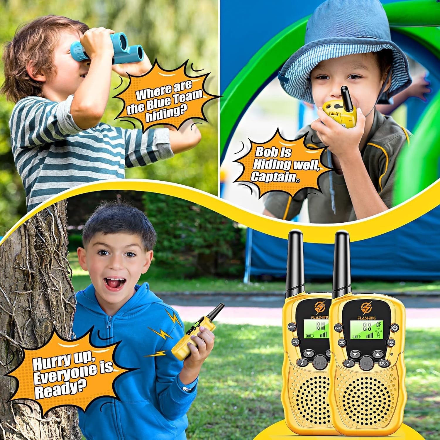 Kids Walkie Talkies Yellow 2 Pack 8 Channel Long Range Outdoor Toy Radios