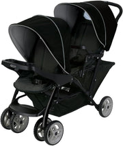 Tandem Double Pushchair from Birth, One-Hand Fold, Recline Seats, Black