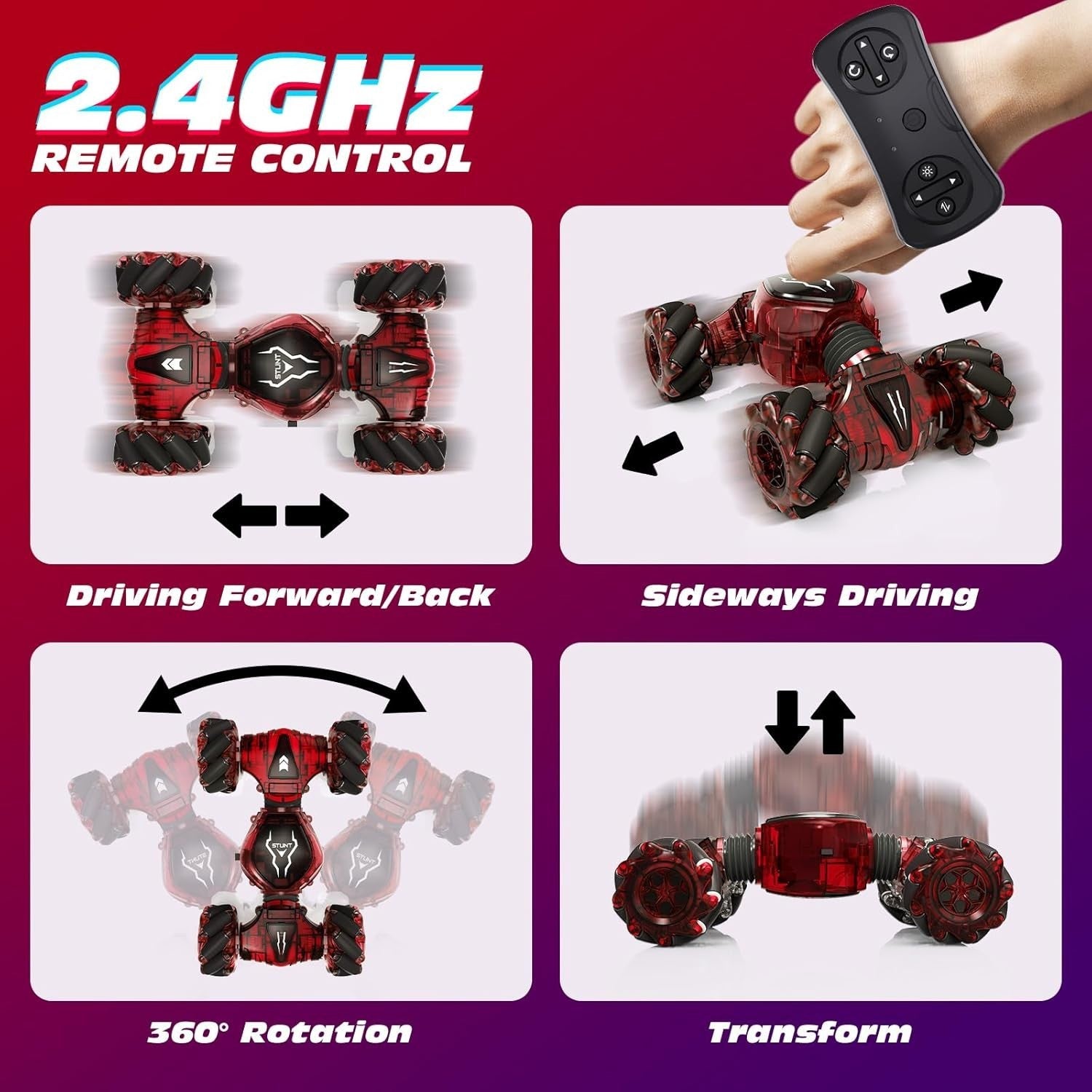 Hand Gesture RC Stunt Car 4WD 360° Drift Remote Control Toy & 2 Batteries