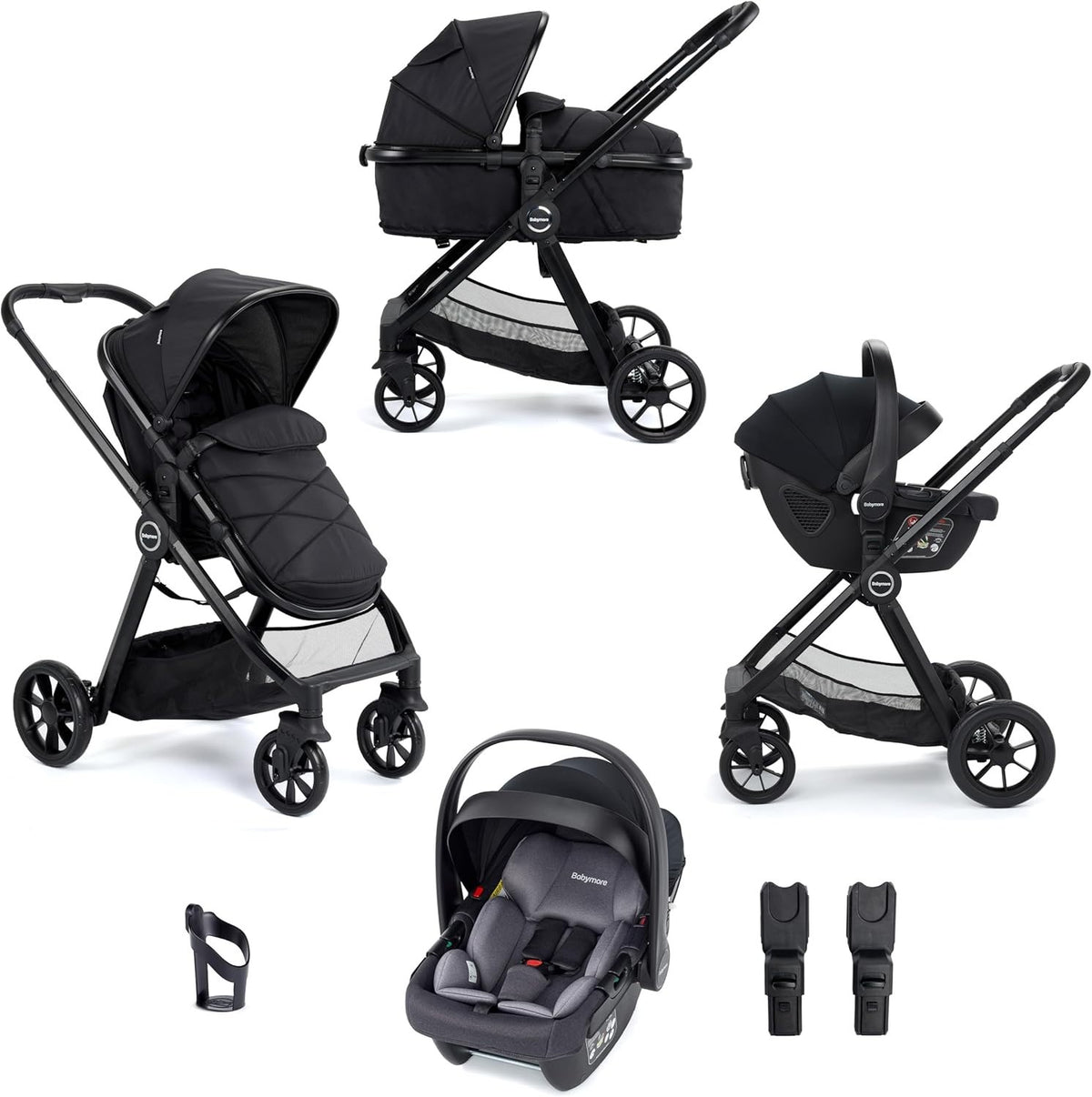 3 in 1 Baby Travel System Pushchair 22kg, Carrycot Seat, Car Seat