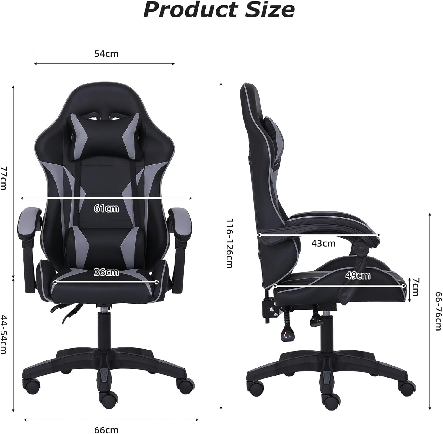 Ergonomic Gaming Chair w/ Lumbar Support Headrest Swivel Grey