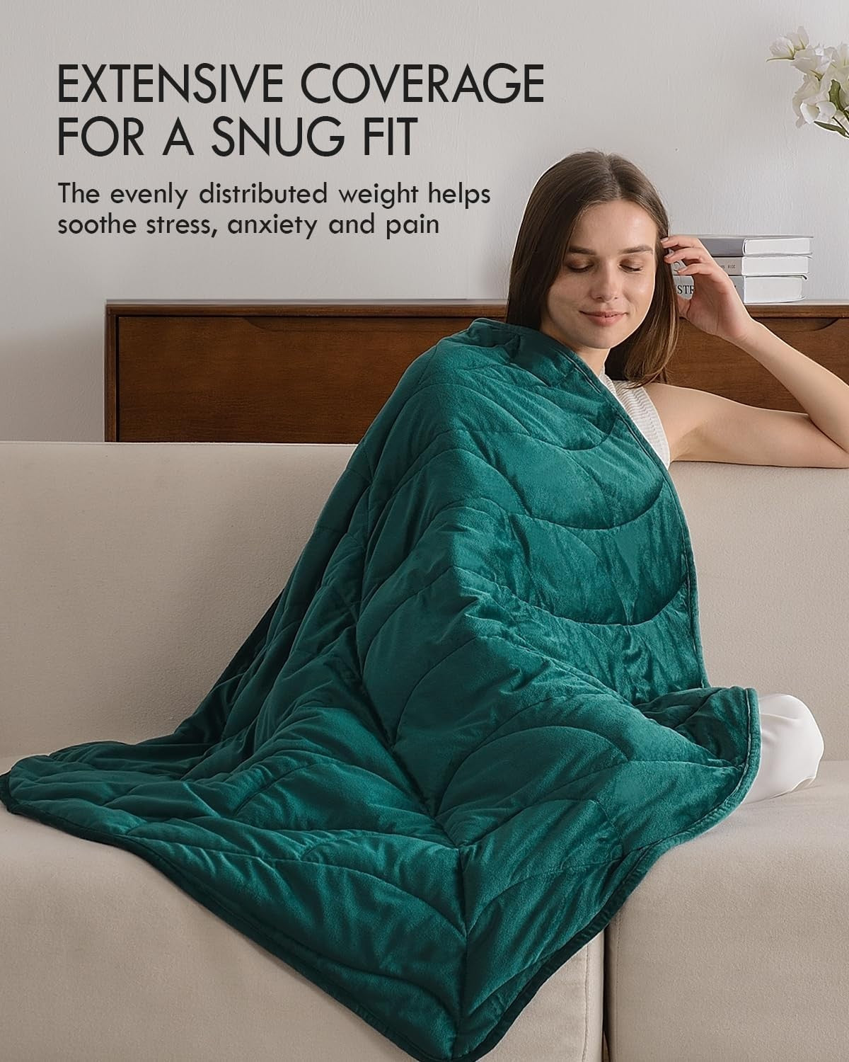 Soft Weighted Lap Blanket 5lbs Green Velvet Travel Stress Relief Leaf Design