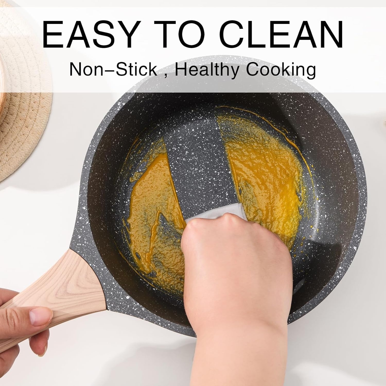 2Pcs Granite Non Stick Saucepan Set with Lids, 16cm & 20cm, Induction Compatible