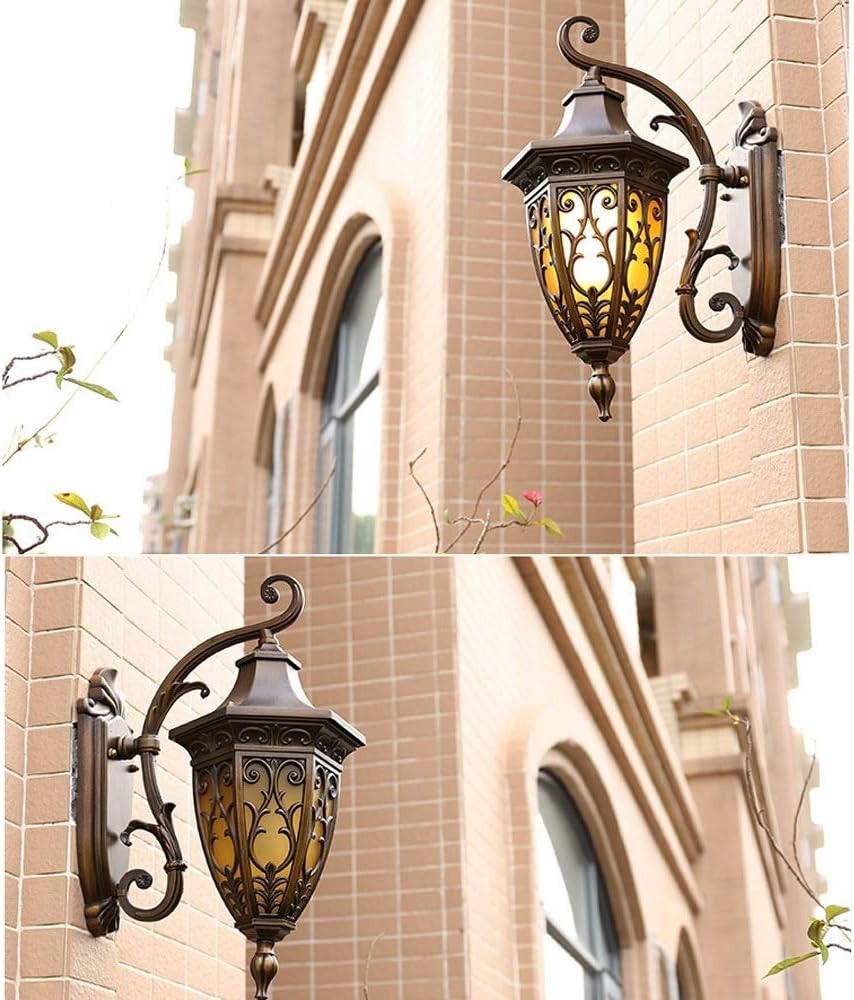 Retro Brass Outdoor Wall Lantern – Frosted 6-Sided Glass E27