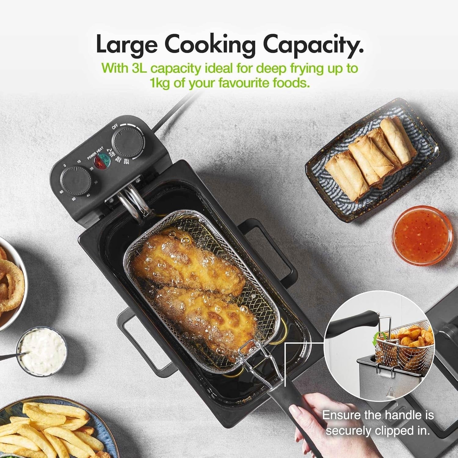 3L Deep Fat Fryer 2000W Stainless Steel | Adjustable Thermostat Easy Clean