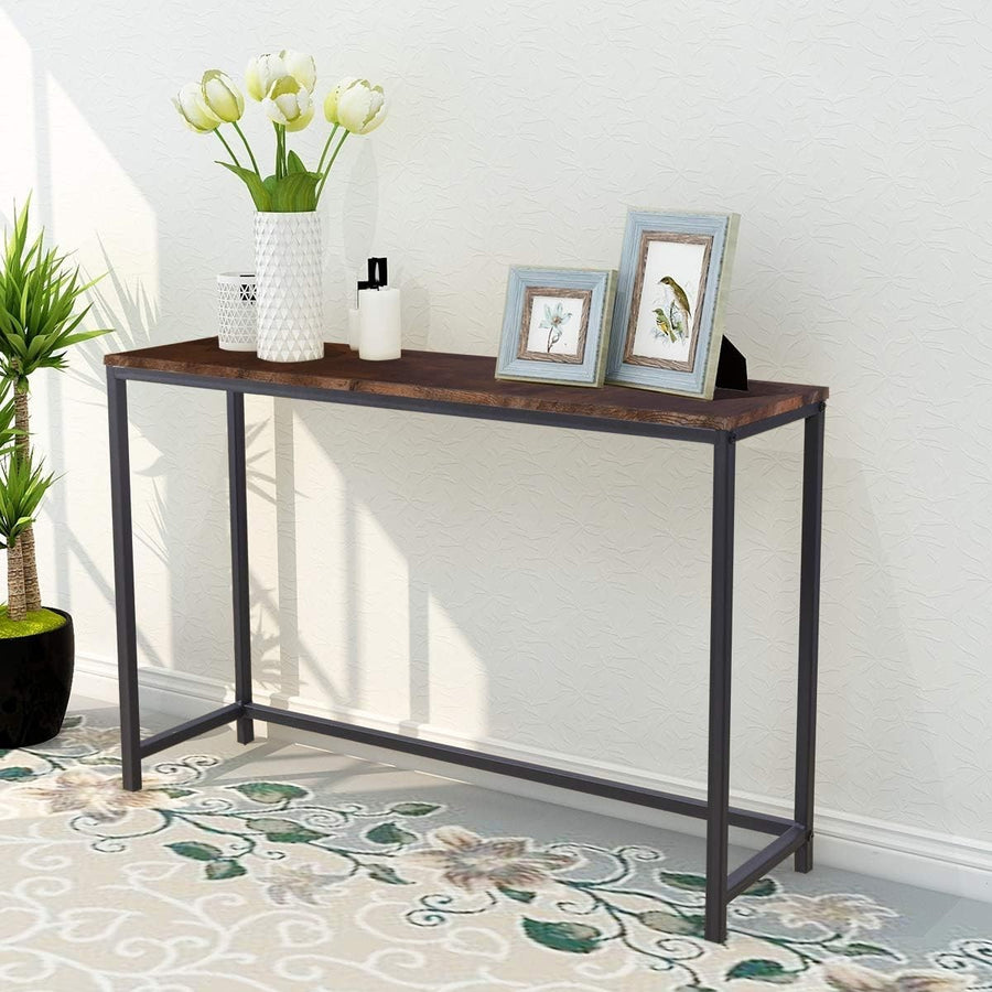 Rustic Narrow Console Table Wood Metal Entryway Hallway Desk 105cm Sturdy