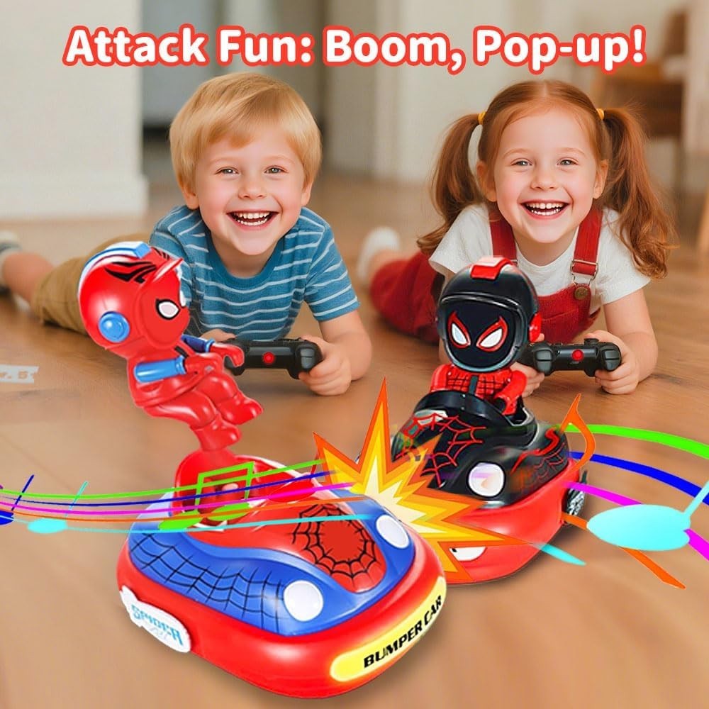2 Pack RC Bumper Cars for Kids – LED Lights, Sound & Ejecting Drivers