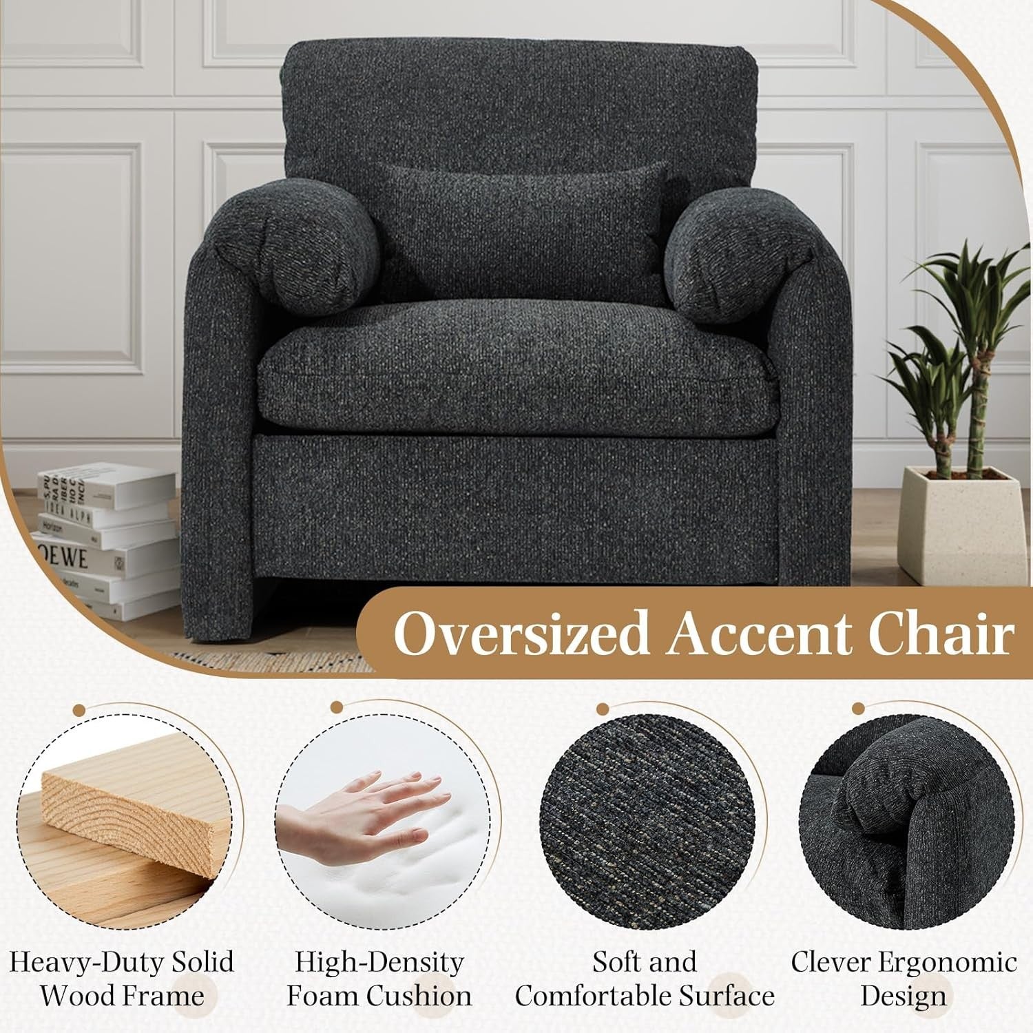 Oversized Tub Chair Velvet Padded Armchair Spacious Seat for Living Room