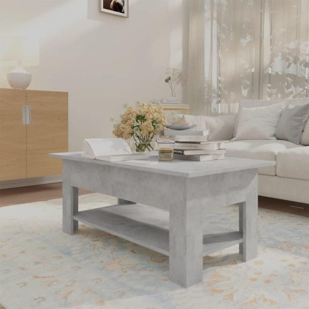 Modern Concrete Grey Coffee Table with Storage Shelf – Sleek Space-Saving Design