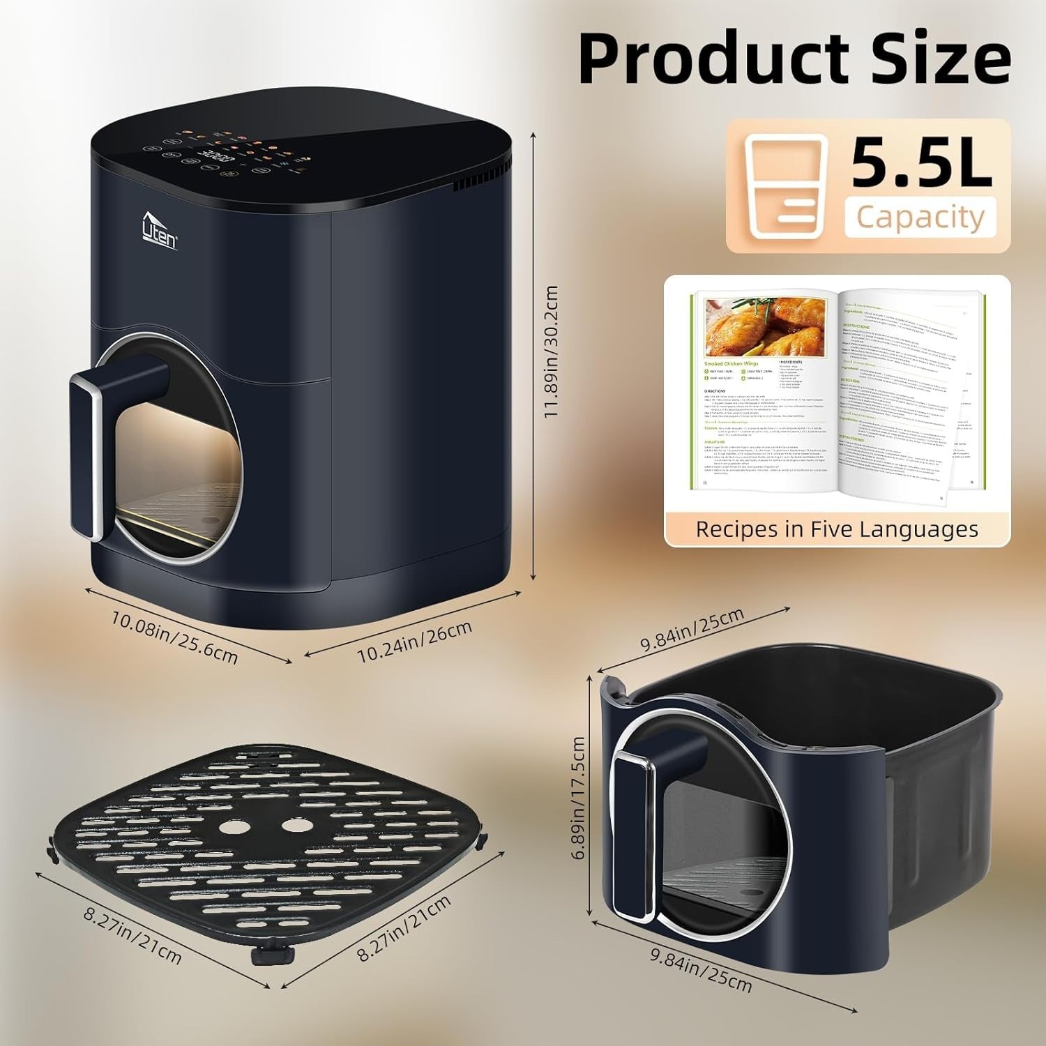 Dual Blaze Air Fryer 5.5L Sapphire Blue Window 14 Presets Colour Screen Fast