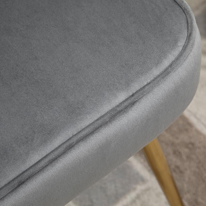 Grey Velvet Shell Chair Gold Legs | Glam Makeup Seat Padded Accent Chair