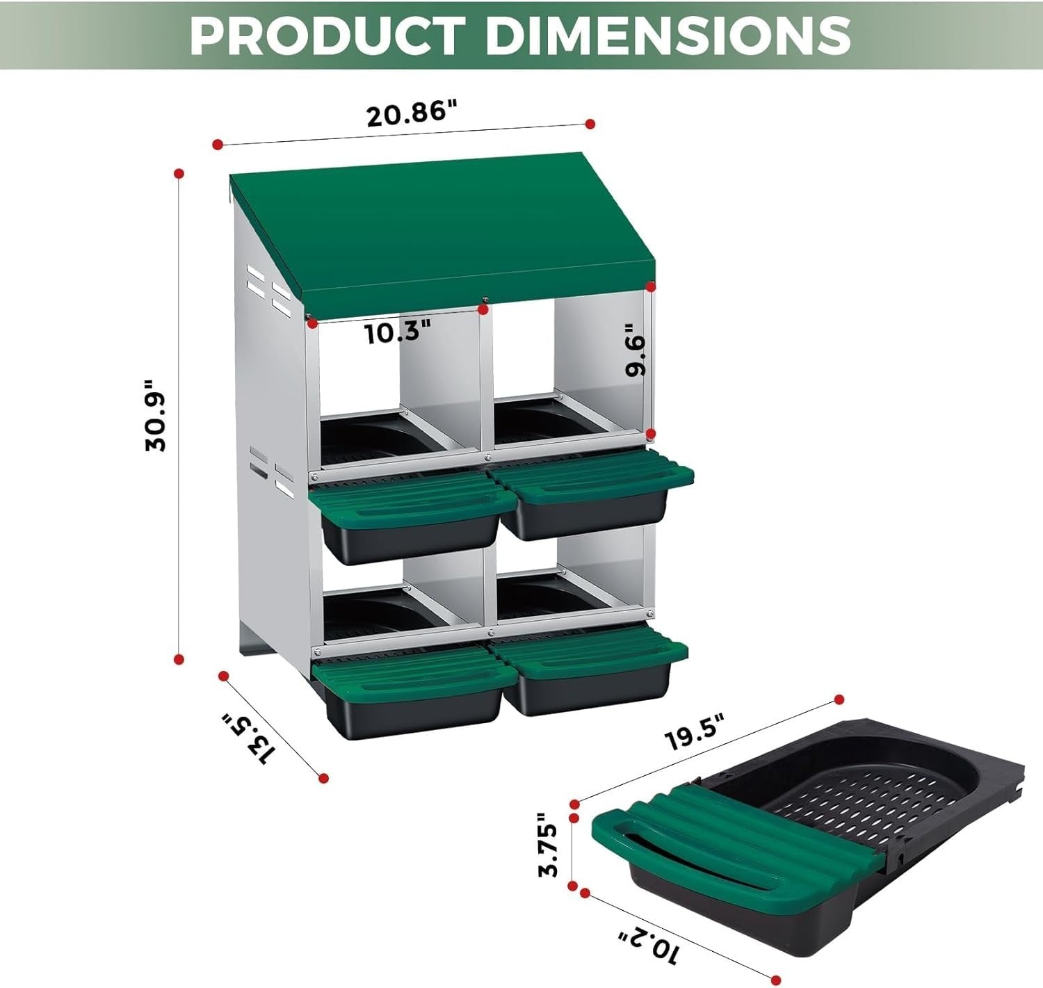 2 Tier 4 Chamber Metal Chicken Nesting Box Pull Out Tray