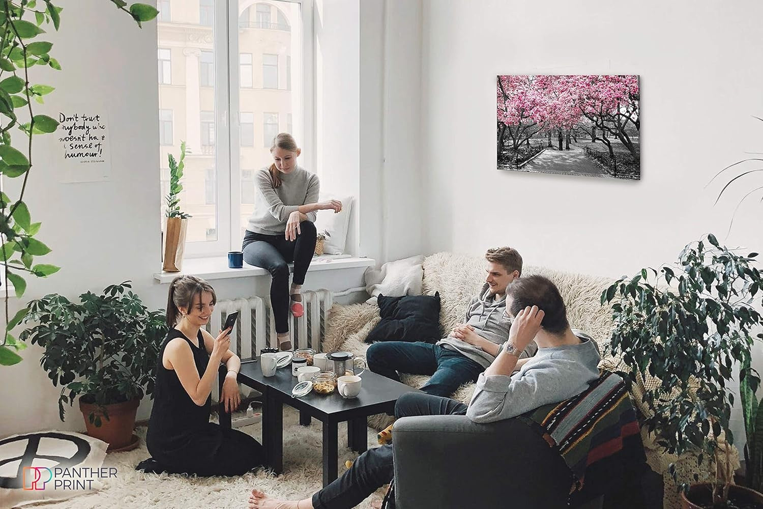 Black White Pink Blossom Canvas Wall Art Small Modern Home Decor