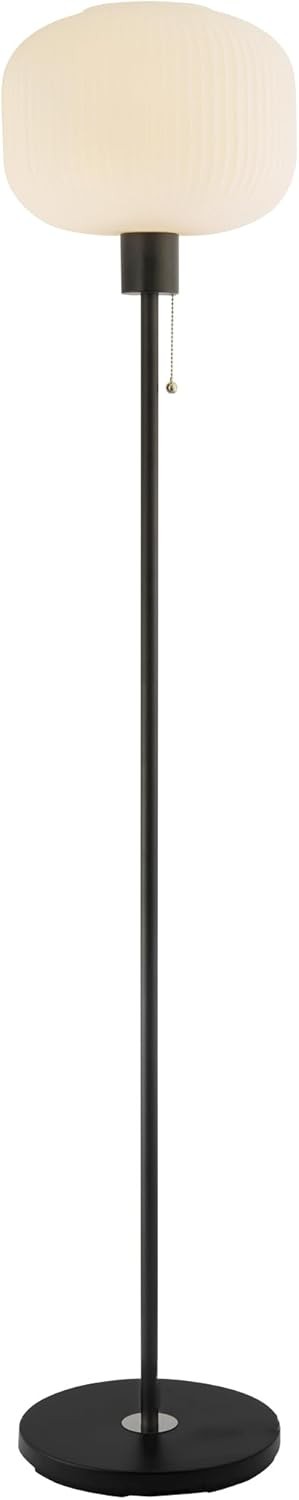 Modern Floor Lamp Black Opal Glass Shade Pull Cord Switch 160cm E27