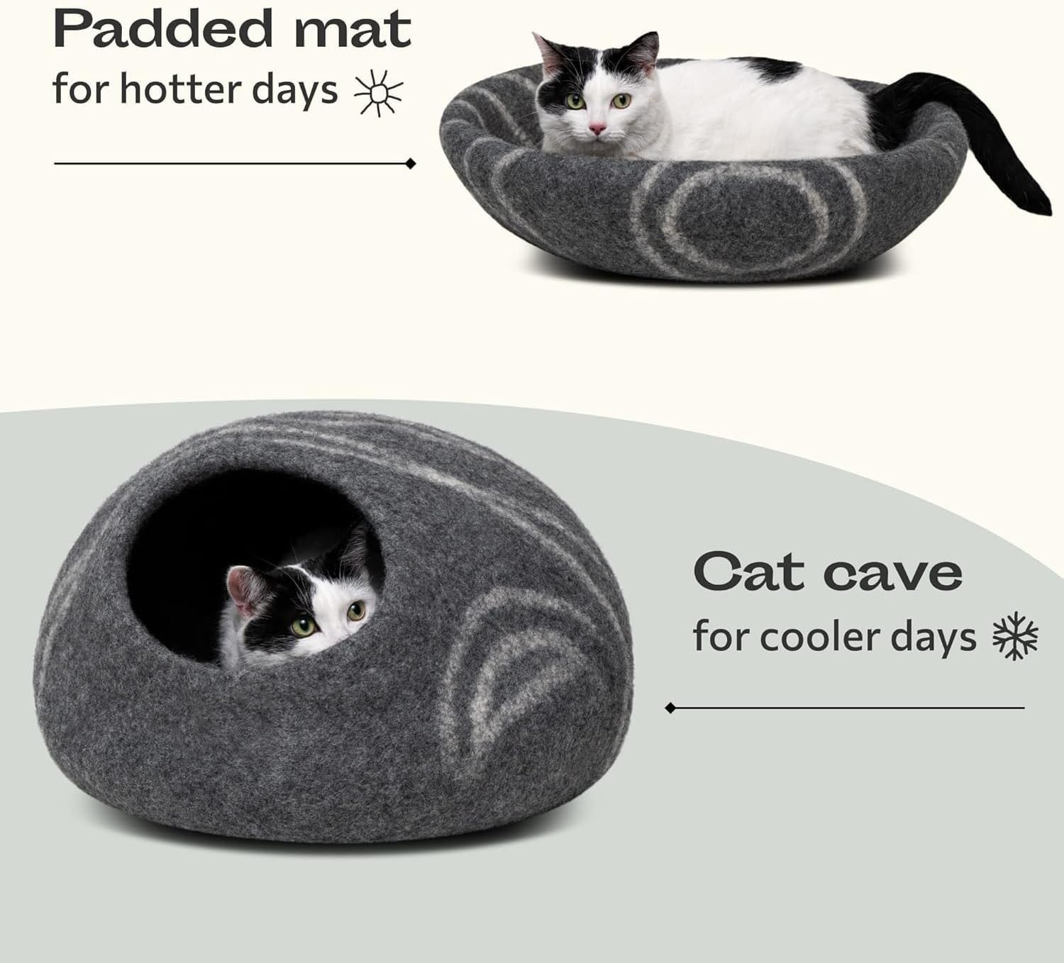 Medium Felt Cat Cave Bed Handmade Merino Wool Indoor Cat House Grey
