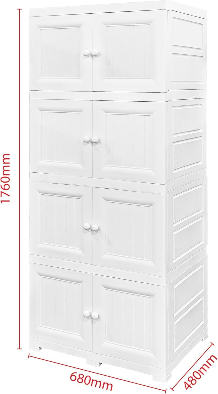 4 Tier White Plastic Storage Cabinet Cupboard Freestanding Shelving Unit