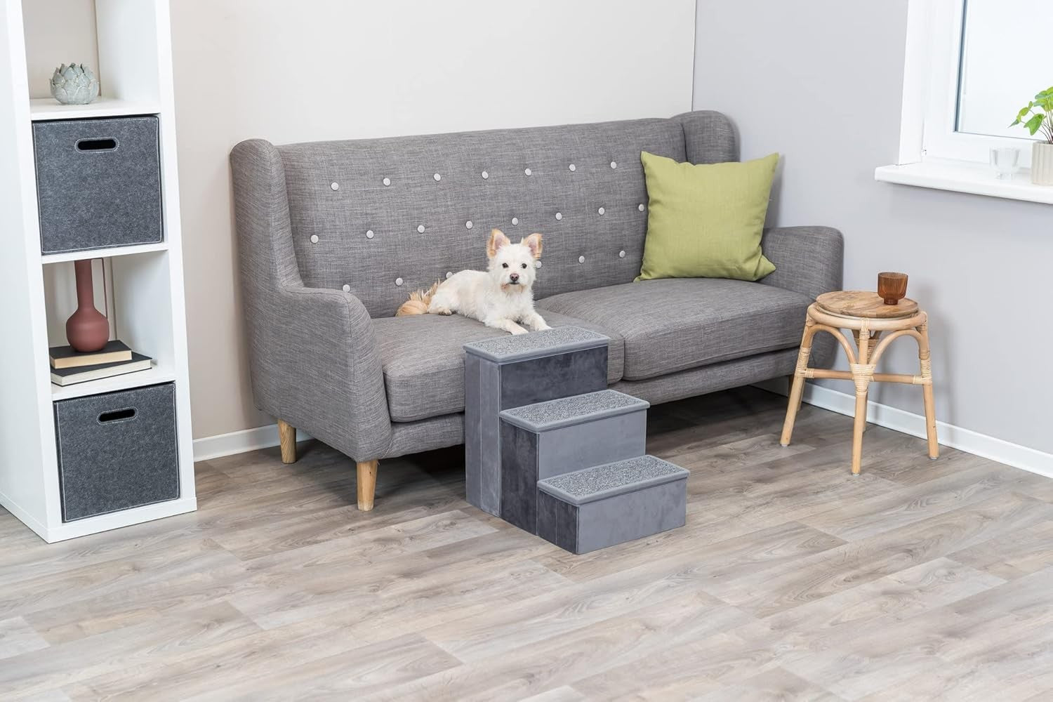 TRIXIE 3-Step Pet Stairs with Storage Compartments Collapsible Gray