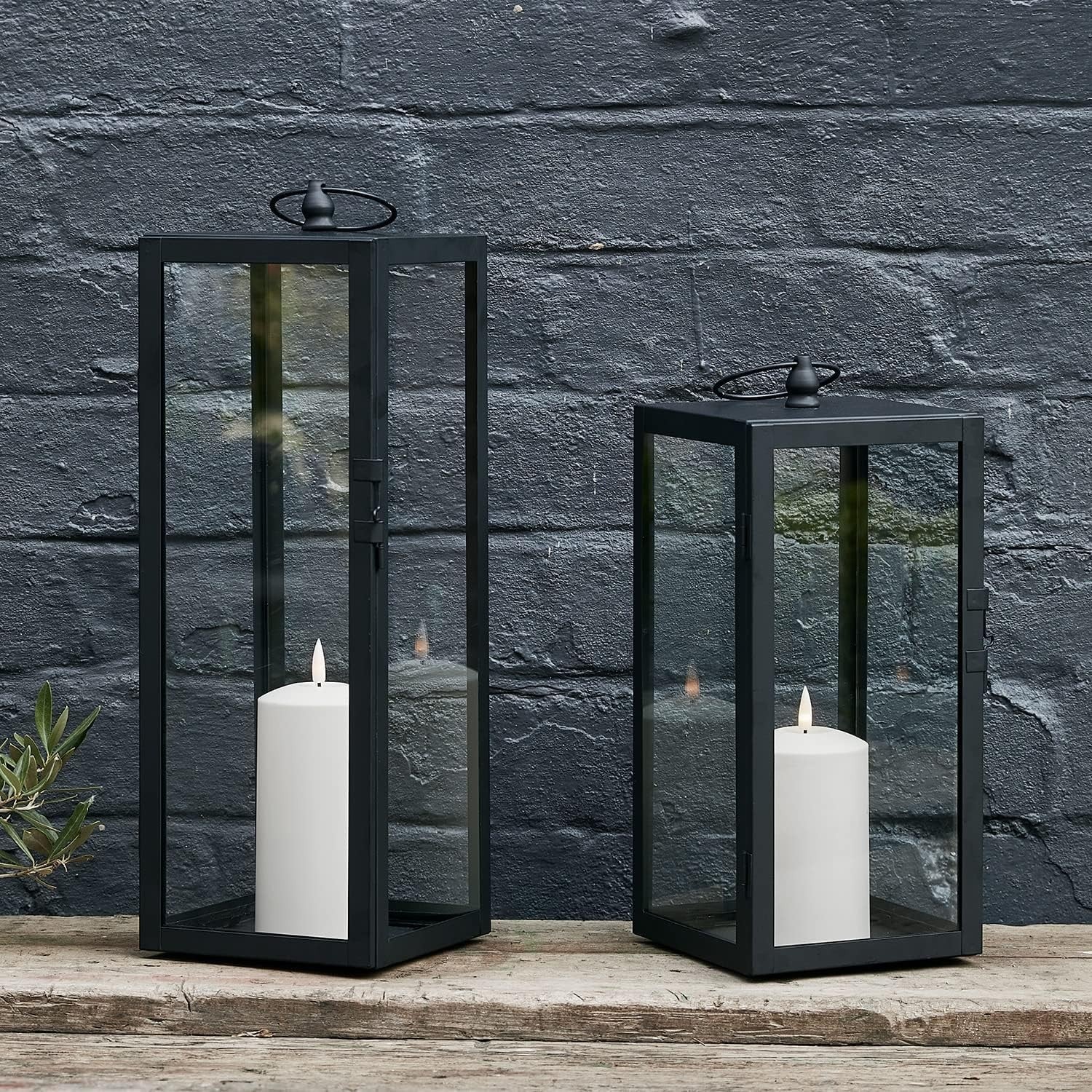 2 Pack Black Metal LED Candle Lanterns Outdoor