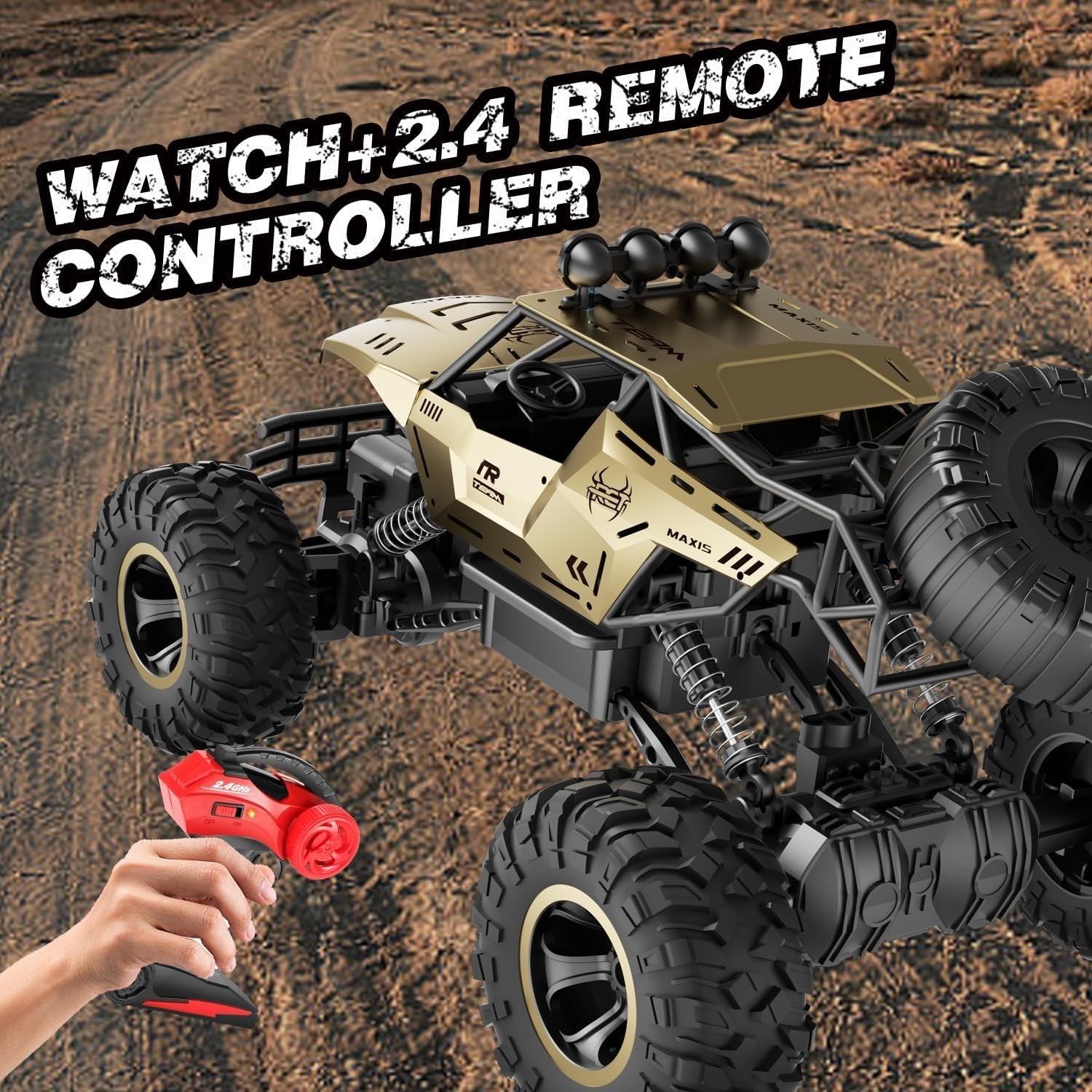 1:12 4WD RC Monster Truck Off-Road Car w/ LED Lights & 2 Batteries
