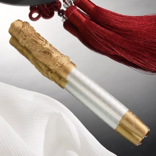 Fine Nib Fountain Pen White Gold Dragon Metal Luxury Gift