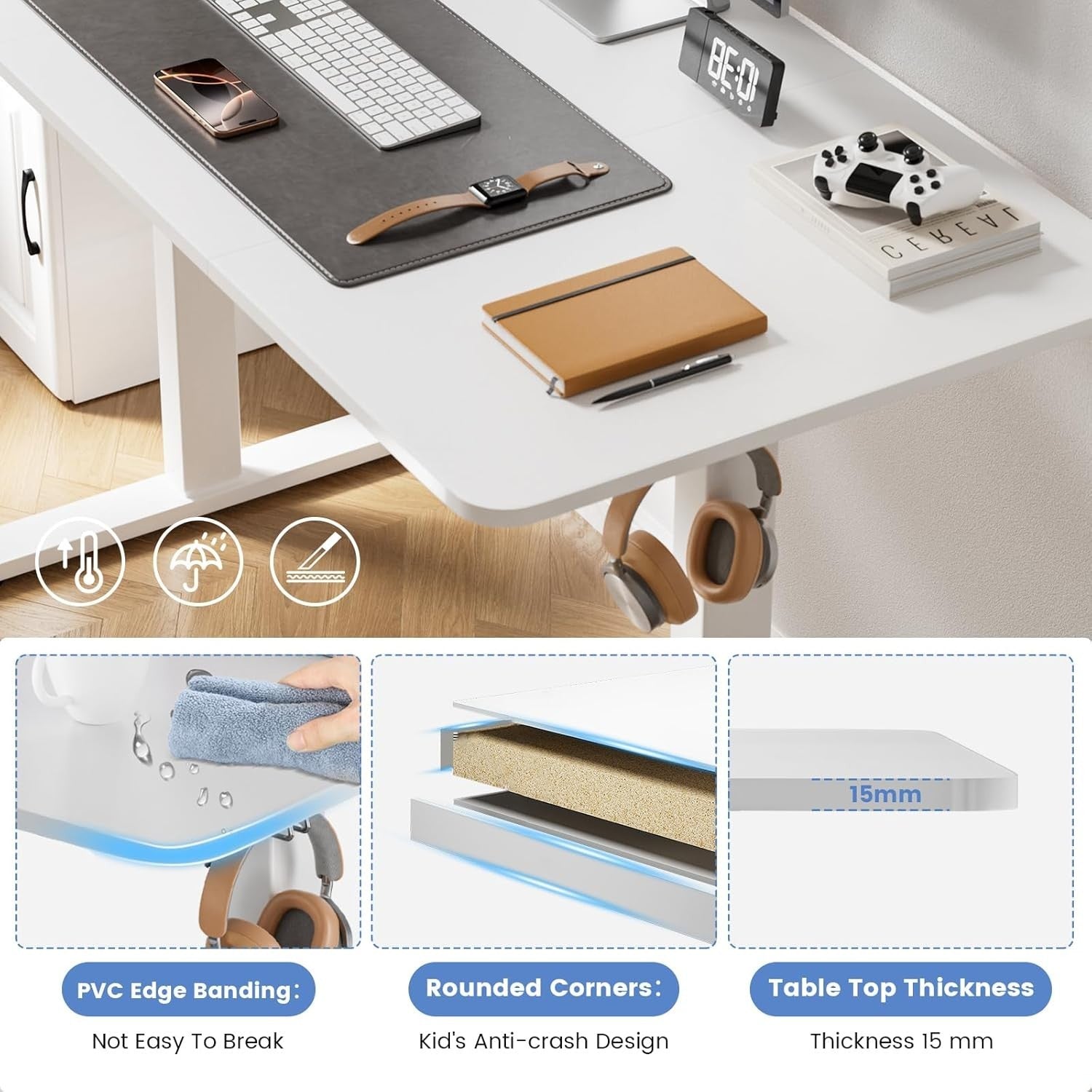 White Electric Standing Desk 120×60cm w/ Memory Panel & USB – Adjustable Table