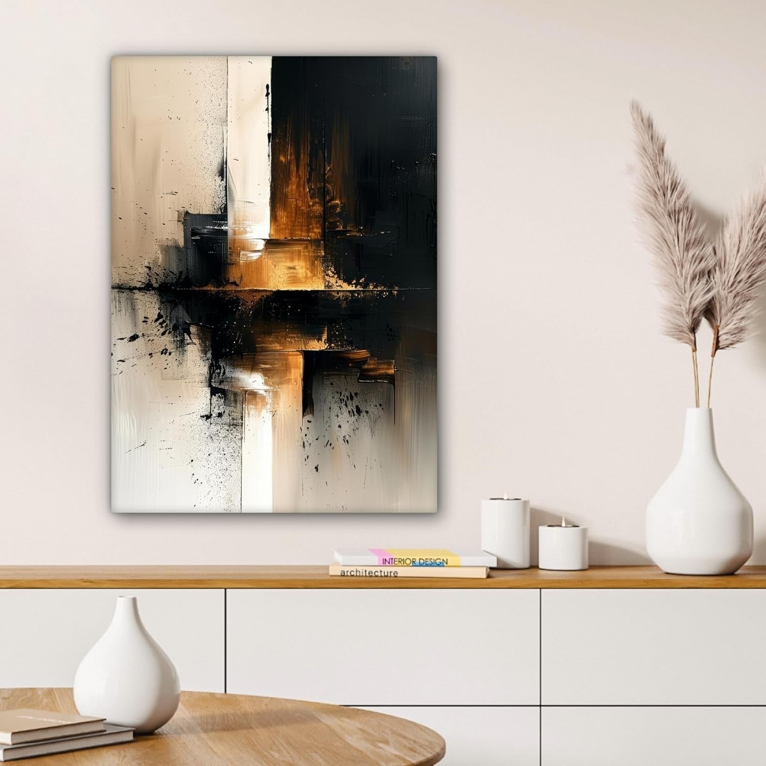 Black Gold Abstract Canvas Wall Art 50x70cm Framed Luxury