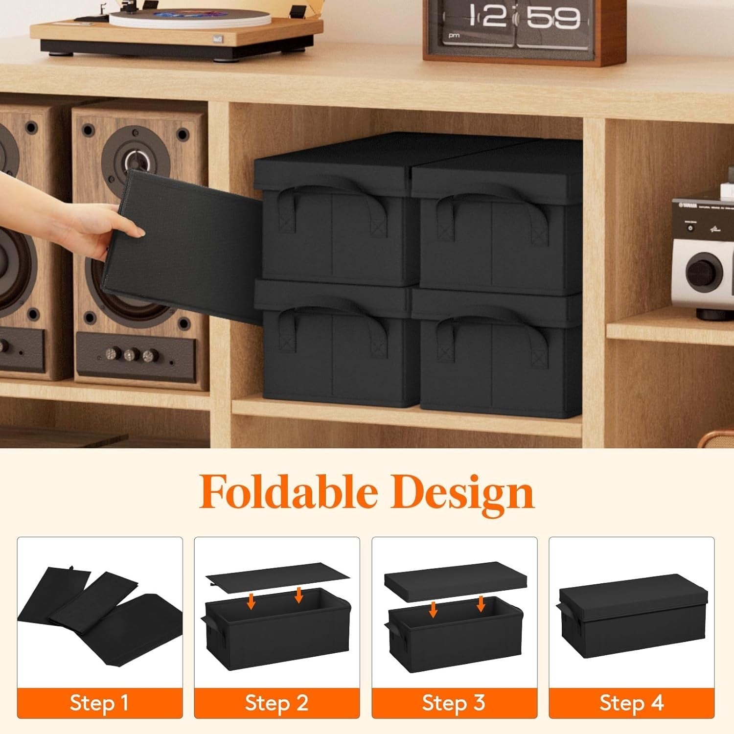 6 Pack DVD Storage Boxes Stackable Lid Organizer Holds 150 DVDs Black