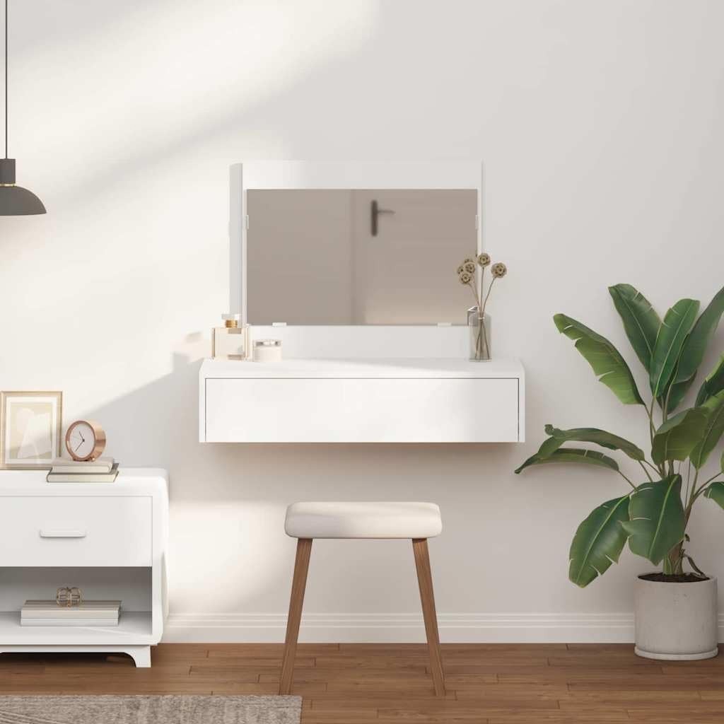 White Modern Dressing Table Vanity Makeup Desk w/ Drawer Mirror Storage 83 x 40