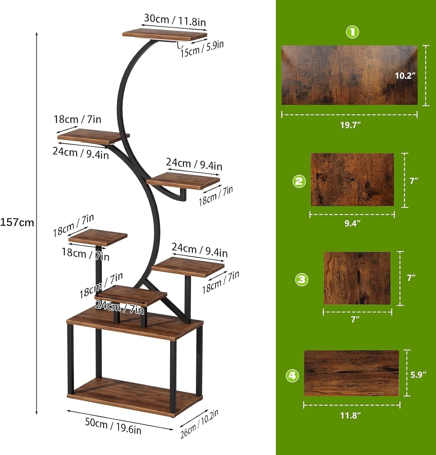 157cm 8 Tier Metal Plant Stand with Grow Lights Indoor Tall Flower Shelf