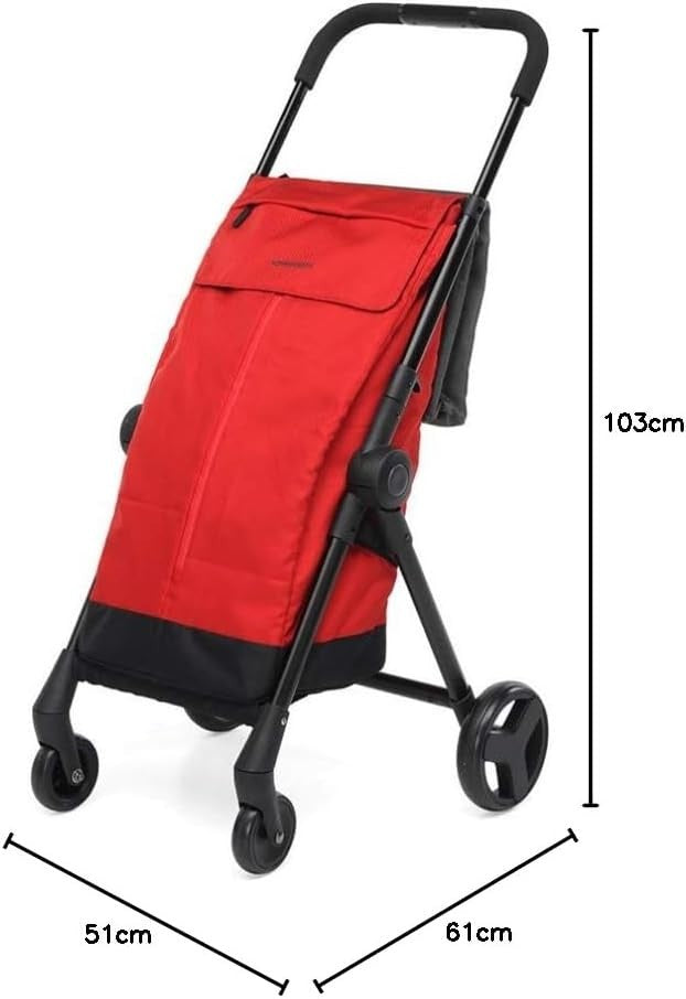 Folding Shopping Trolley 46L Bag Swivel Wheels Lightweight Aluminium Red