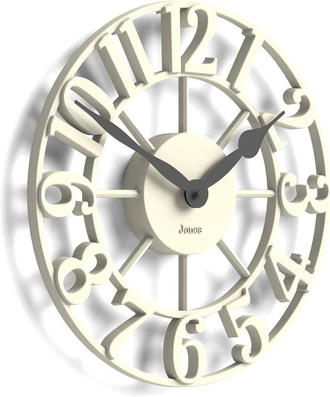 30cm White Skeleton Wall Clock Silent Modern Raised Numerals Elegant Home Decor