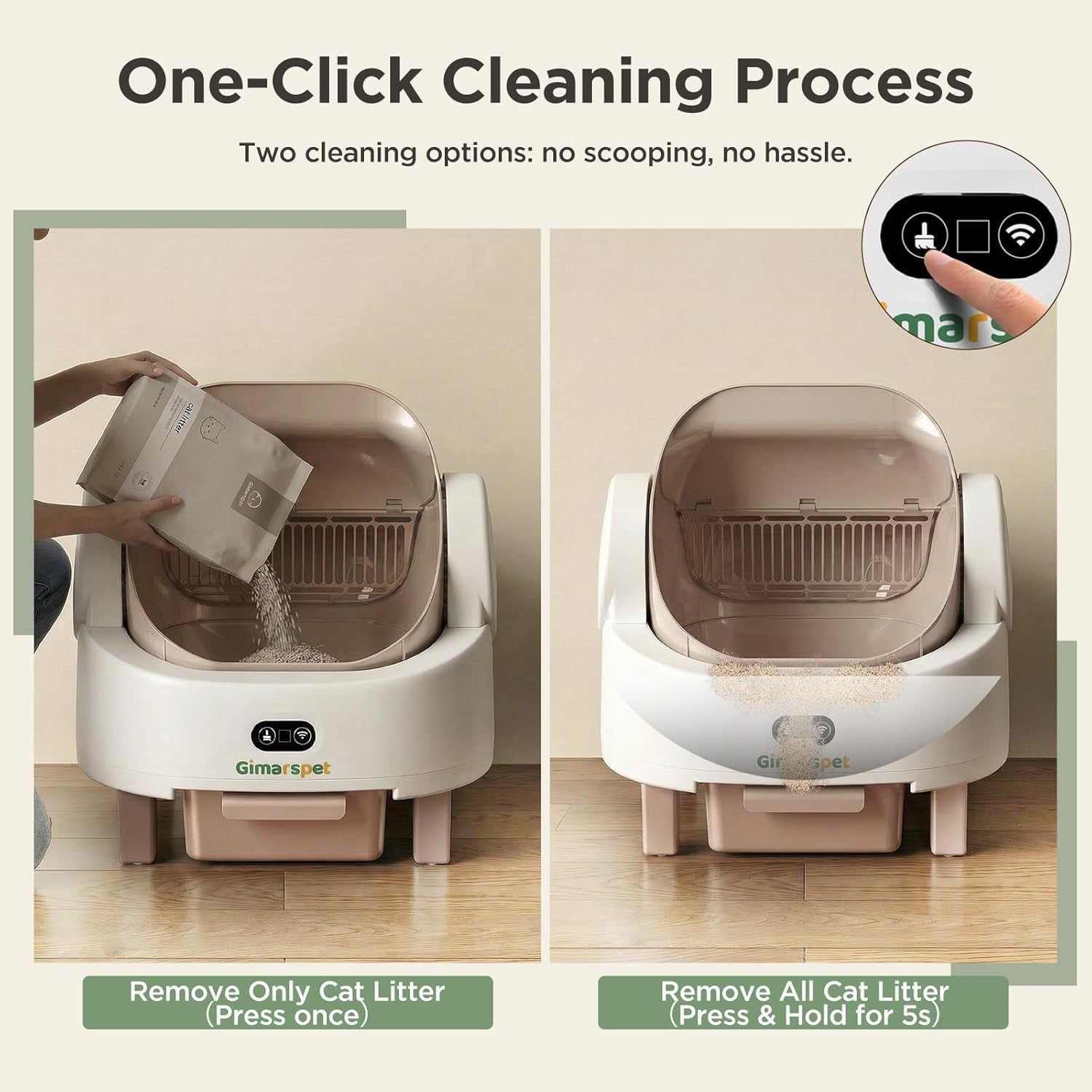 XXL Self Cleaning Cat Litter Box App Control Open Top Champagne