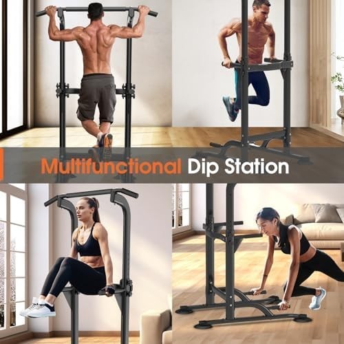 Power Tower Dip Station Black with Pull-Up & Multi-Function Trainer