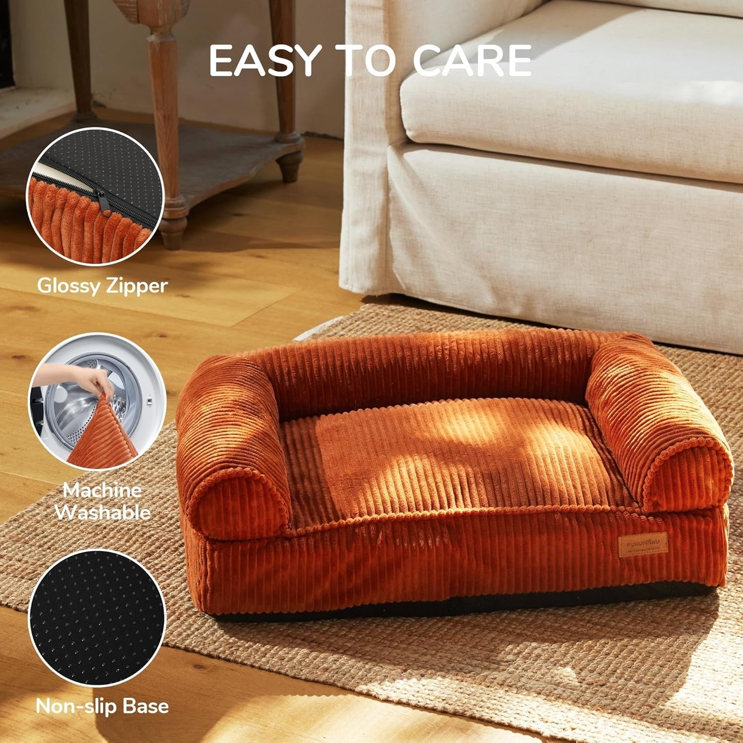 Corduroy Dog Cat Couch Bed Waterproof Washable Pet Sofa Medium
