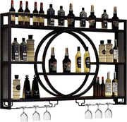 Wall Mounted Wine Rack with Glass Holder Modern Metal Bar Shelf 120cm Black