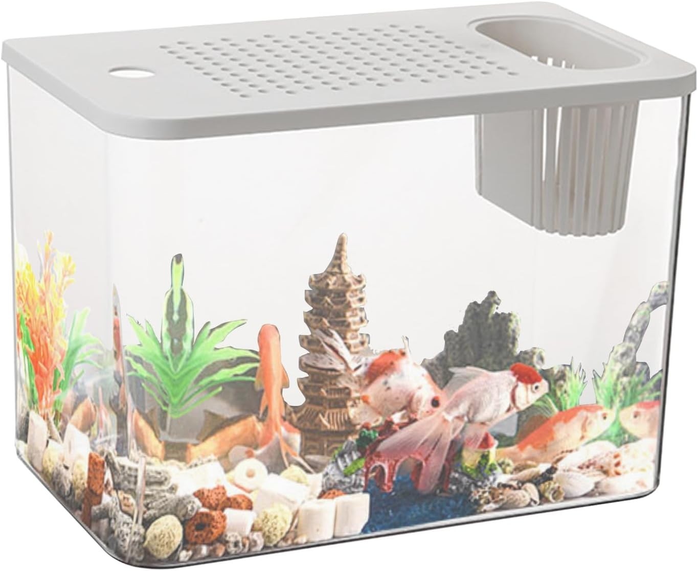Small Fish Bowl Turtle Aquarium Habitat Compact Desktop Reptile Tank