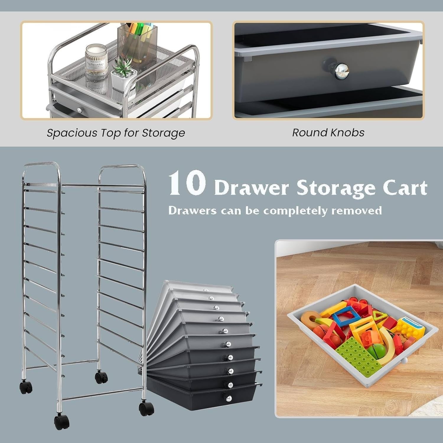 Gradient Black 10 Drawer Rolling Storage Trolley Salon Organizer Cart