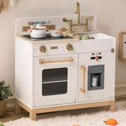 Wooden Kids Play Kitchen w/ Lights Sounds Ice Dispenser White