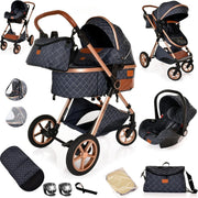 3-in-1 Baby Stroller Travel System Pram Pushchair Foldable Denim Blue