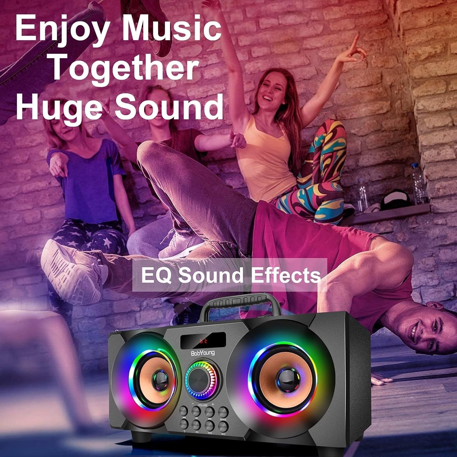 80W Portable Bluetooth Speaker Subwoofer Bass LED Lights FM MP3 USB AUX