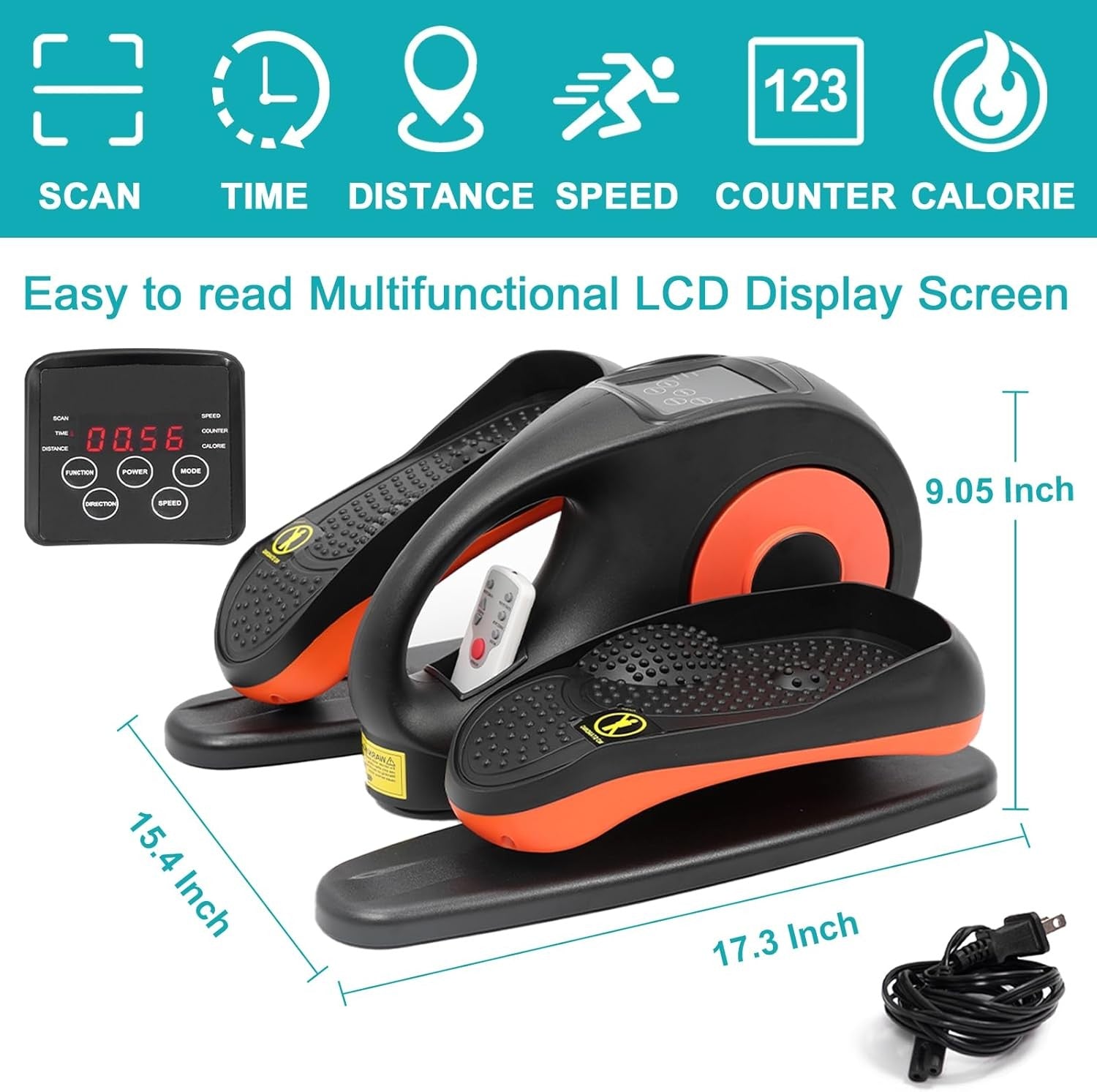 Under Desk Elliptical Pedal Exerciser Electric Remote LCD Seated Trainer